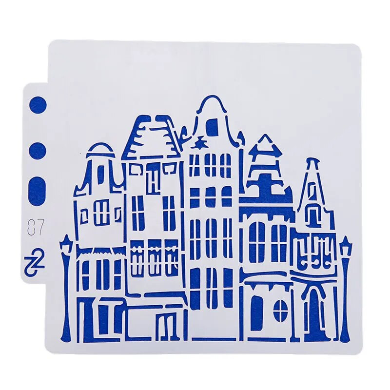 5,1 collas mājas ēka, iela, DIY, slāņošanas trafareti, gleznošana, albuma krāsošana, reljefs albums, dekoratīvās kartītes veidne