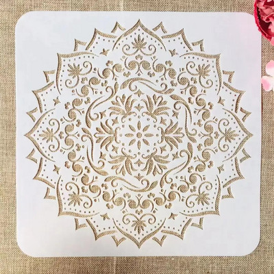 12*12-tolline suure geomeetriaga mandala ümmargune DIY kihistusšabloonid, maalimine väljalõigete albumi värvimine, reljeefne albumi dekoratiivmall