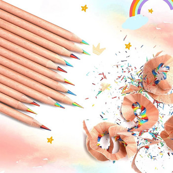 12 τμχ/Σετ χρωματιστά μολύβια ουράνιο τόξο Πολύχρωμα 7 χρώματα σε 1 μολύβια Παιδικό σχέδιο γραφικής ύλης χρωματισμός σκίτσο Ξύλινα είδη τέχνης
