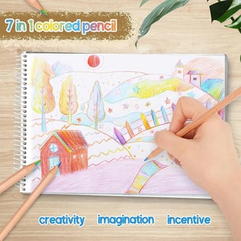 12 бр./компл. Моливи с цвят на дъгата Многоцветни 7 цвята в 1 моливи Детско рисуване Канцеларски материали Оцветяване Скициране Дървени артикули