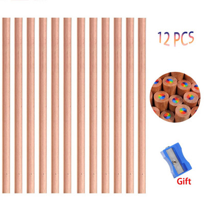 12 τμχ/Σετ χρωματιστά μολύβια ουράνιο τόξο Πολύχρωμα 7 χρώματα σε 1 μολύβια Παιδικό σχέδιο γραφικής ύλης χρωματισμός σκίτσο Ξύλινα είδη τέχνης