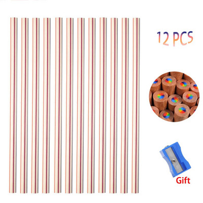 12 τμχ/Σετ χρωματιστά μολύβια ουράνιο τόξο Πολύχρωμα 7 χρώματα σε 1 μολύβια Παιδικό σχέδιο γραφικής ύλης χρωματισμός σκίτσο Ξύλινα είδη τέχνης