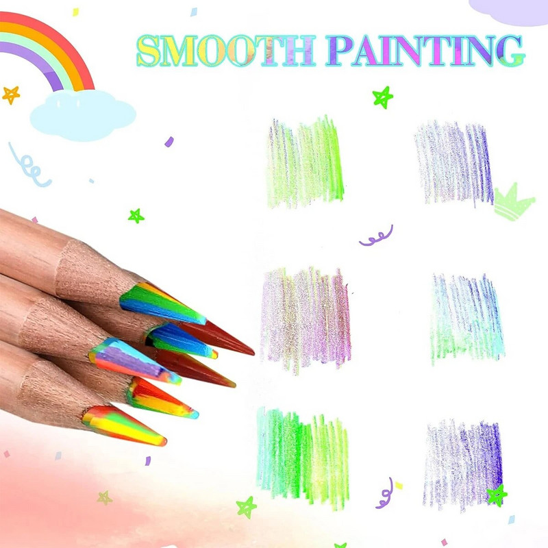 12 τμχ/Σετ χρωματιστά μολύβια ουράνιο τόξο Πολύχρωμα 7 χρώματα σε 1 μολύβια Παιδικό σχέδιο γραφικής ύλης χρωματισμός σκίτσο Ξύλινα είδη τέχνης