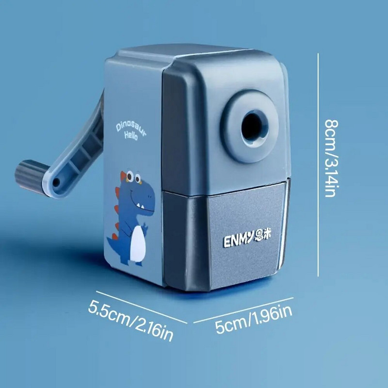 Karikatūras dinozauru zīmuļu asināmais automātiski ievada svinu. Ar roku darbināms mehāniskais asināmais studentu kancelejas piederumi