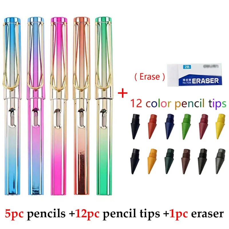 18 tk värviline igavene pliiatsikomplekt kunst visandi joonistus lõpmatu kirjutamise pliiatsi maagia kustutatav korduvtäidetav otsaga koolitarvete kustutuskumm