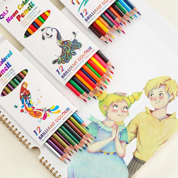 12 цвята Професионален комплект цветни моливи за рисуване Скициране Водоразтворими метални флуоресцентни цветни моливи Художествени принадлежности