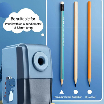 Острилка за моливи с шарка на анимационен динозавър Автоматично влиза в оловото Ръчно задвижвана механична острилка Канцеларски материали Подарък за студент