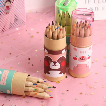 Φτηνά 12 χρωματιστά μολύβια κραγιόν για κορίτσια Σχολικά είδη 2022 Κορεατικά Σετ γραφικής ύλης Kawaii Χρωματιστά μολύβι για παιδιά Ζωγραφική Τέχνη