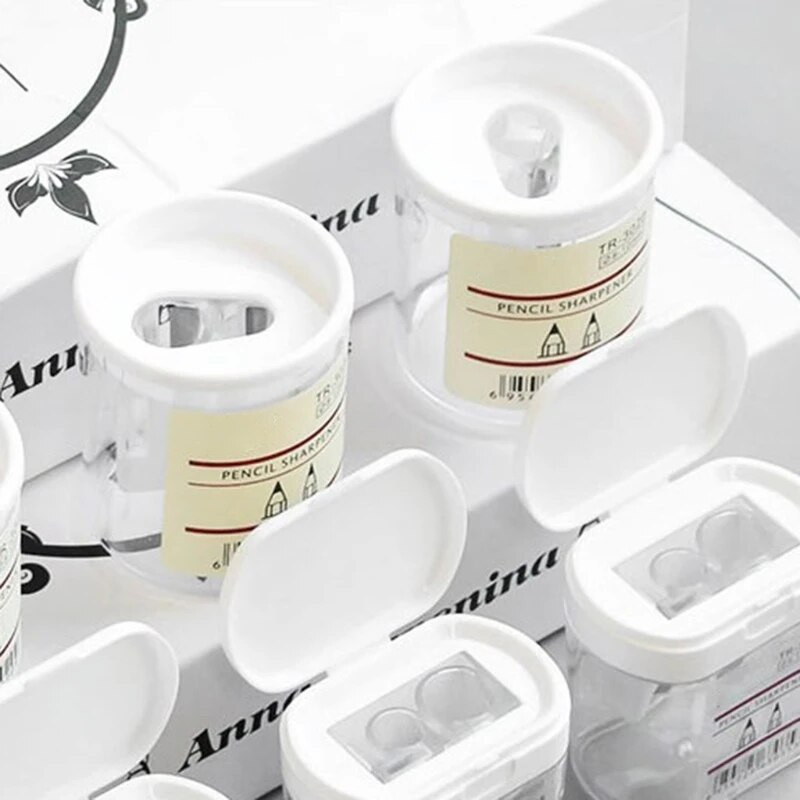 Mini kahe auguga pliiatsiteritaja Lihtne läbipaistev pliiatsilõikur, värviline kaanega pliiatsiteritaja kingituseks mõeldud õpilasele