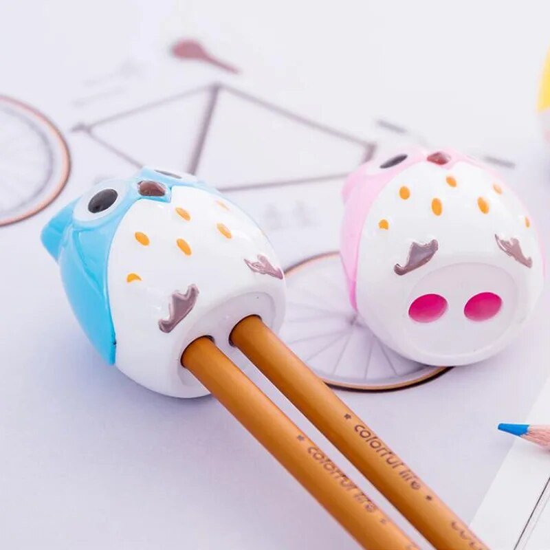 1 tk Kahe auguga pliiatsiteritaja Loov läbipaistev pliiatsi nuga Kawaii Owl Kid õpilase lõikamine kirjatarvete koolitarbed