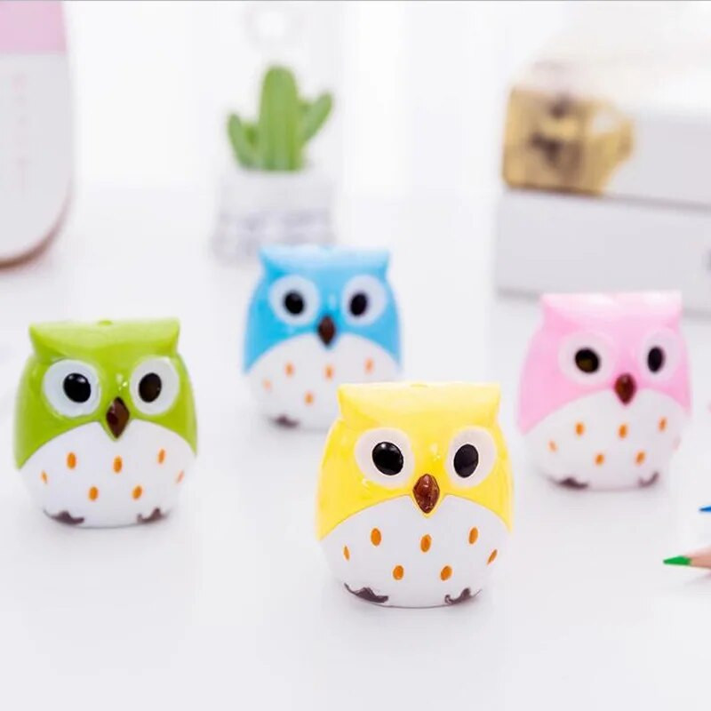 1 tk Kahe auguga pliiatsiteritaja Loov läbipaistev pliiatsi nuga Kawaii Owl Kid õpilase lõikamine kirjatarvete koolitarbed