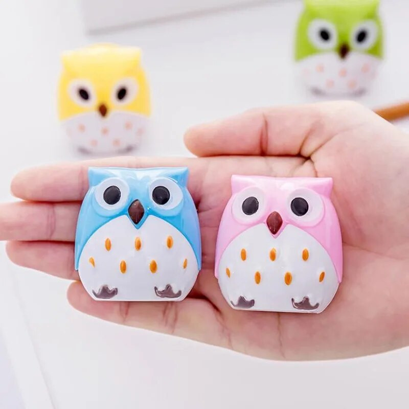 1 tk Kahe auguga pliiatsiteritaja Loov läbipaistev pliiatsi nuga Kawaii Owl Kid õpilase lõikamine kirjatarvete koolitarbed