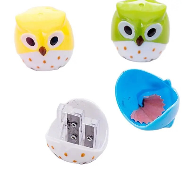 1 tk Kahe auguga pliiatsiteritaja Loov läbipaistev pliiatsi nuga Kawaii Owl Kid õpilase lõikamine kirjatarvete koolitarbed