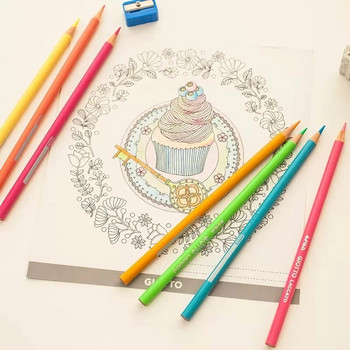 12 τεμάχια/κουτί Ξύλινα χρωματιστά μολύβια Kawaii Παιδικά Σχέδια Μη τοξικό Στρογγυλό μολύβι τέχνης για μαθητές Σχολικά είδη