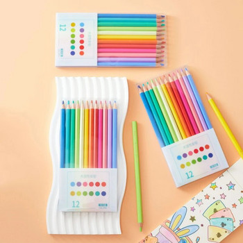 Комплект цветни моливи Macaron 12 цвята Акварелни моливи за рисуване за деца и възрастни Оцветяване/скициране Kawaii Ученически пособия