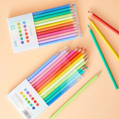 Комплект цветни моливи Macaron 12 цвята Акварелни моливи за рисуване за деца и възрастни Оцветяване/скициране Kawaii Ученически пособия
