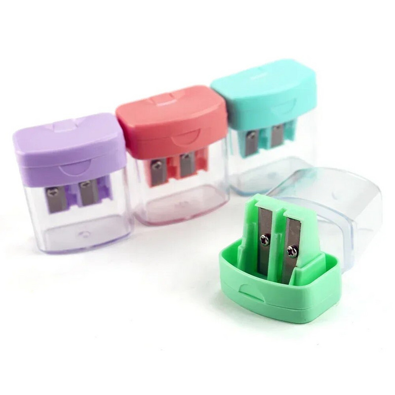 Jauns macaron krāsas plastmasas vienkāršs dubultā caurumu rokas zīmuļu asināmais standarta biroja kancelejas piederumi 614A (MC)