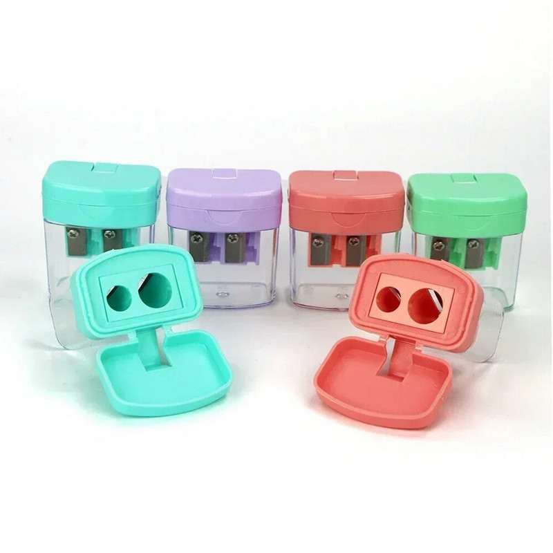 Jauns macaron krāsas plastmasas vienkāršs dubultā caurumu rokas zīmuļu asināmais standarta biroja kancelejas piederumi 614A (MC)