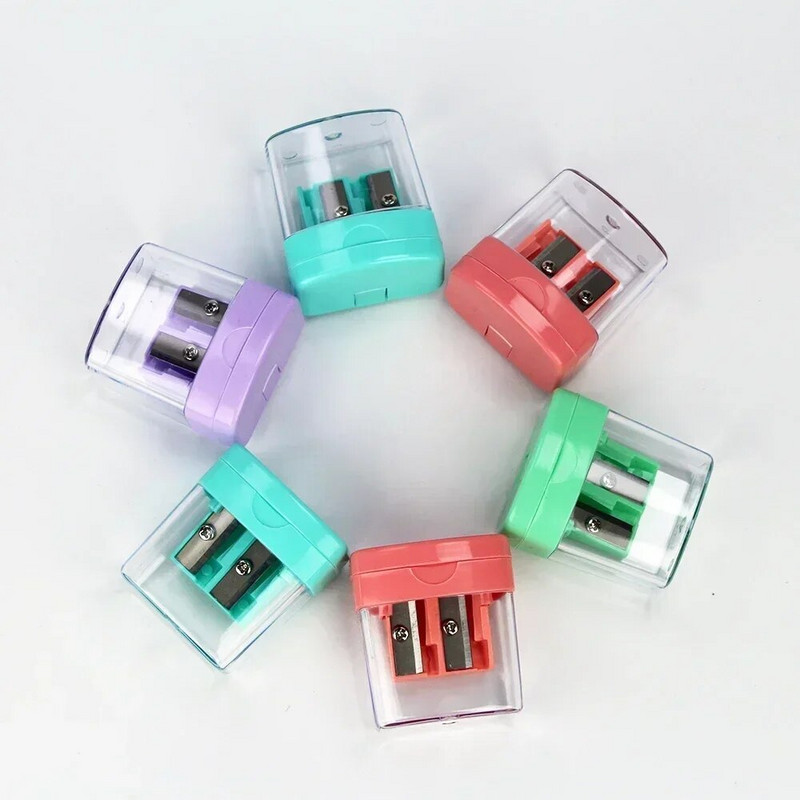 Jauns macaron krāsas plastmasas vienkāršs dubultā caurumu rokas zīmuļu asināmais standarta biroja kancelejas piederumi 614A (MC)