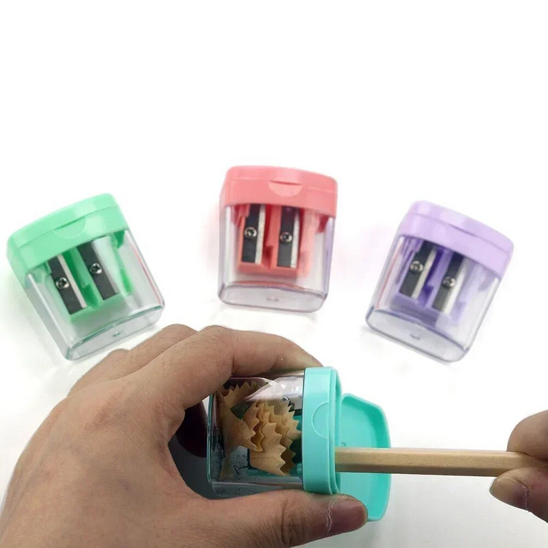 Jauns macaron krāsas plastmasas vienkāršs dubultā caurumu rokas zīmuļu asināmais standarta biroja kancelejas piederumi 614A (MC)