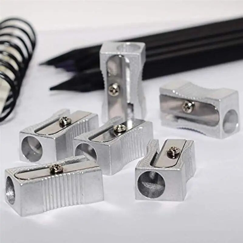 10 GAB divu zīmuļu asinātāja kabatas alumīnija sakausējuma metāla 1 caurumu tērauda taisnstūrveida mazie asināmie (sudraba)