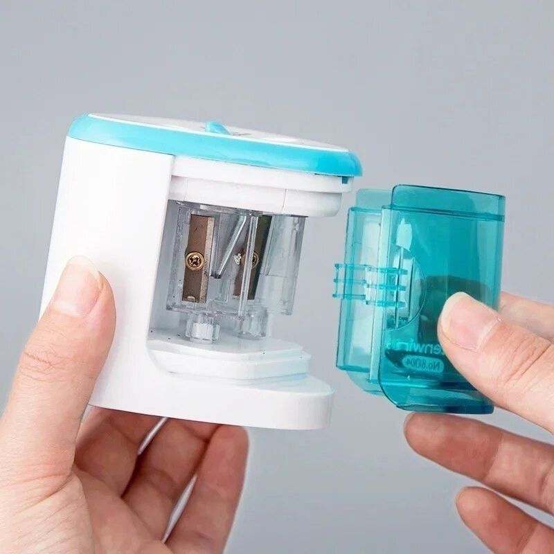 Patareidega töötav elektriline pliiatsiteritaja, 2 auku 6–8 mm ja 9–12 mm, automaatse peatusega koolitarbed õpilastele