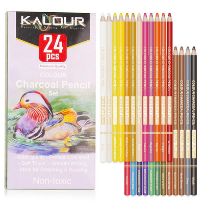KALOUR 24 Χρώματα Παστέλ χρωματιστά μολύβια Σχέδιο Σκίτσο Χρωματιστά μολύβια από άνθρακα Μολύβια χρωματισμού Μαθητές Καλλιτέχνης Είδη τέχνης