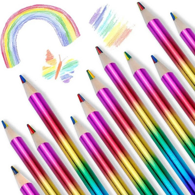 24 бр./компл. 4 цвята в 1 моливи Многоцветен молив Дървен цветен молив за рисуване Живопис Скициране на канцеларски материали Високо качество