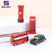 Vintage British Europe autobusa modelis Miniatūra sarkana, zaļa zīmuļu asināmā Londonas metāla retro mājas dekorēšana antīka bērnu rotaļlieta