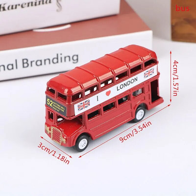 Vintage British Europe autobusa modelis Miniatūra sarkana, zaļa zīmuļu asināmā Londonas metāla retro mājas dekorēšana antīka bērnu rotaļlieta