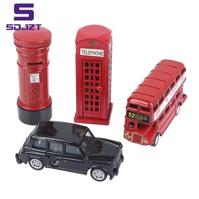 Vintage British Europe autobusa modelis Miniatūra sarkana, zaļa zīmuļu asināmā Londonas metāla retro mājas dekorēšana antīka bērnu rotaļlieta