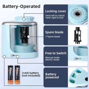 Преносима електрическа/ръчна острилка Tenwin 2 в 1 Автоматична острилка за моливи Деца Възрастни Автоматична острилка за моливи Канцеларски материали