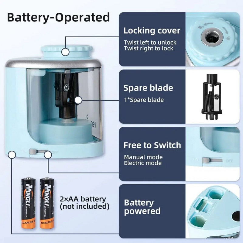 Tenwin pārnēsājams elektrisks/manuāls 2 vienā zīmuļu asināmais Automātiskais zīmuļu asināmais bērniem Pieaugušajiem Automātiskais zīmuļu asināmais Kancelejas preces