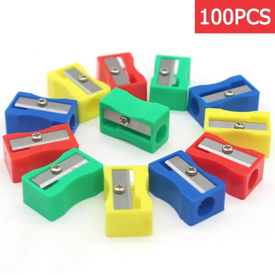 100 бр./лот Мини пластмасова острилка за моливи Candy Color Standard Pencil Cutter Machine Student School Office Stationer на едро