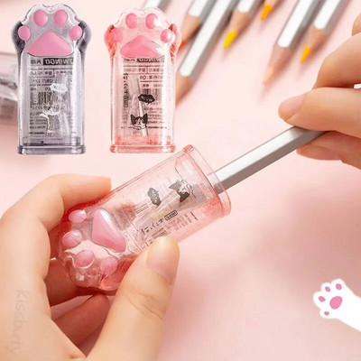 2 vnt / rinkinys Kawaii Cat Paw pieštukų drožtukas Skaidrus drožtuvas vaikams Naujovės Dovanos Mokykliniai biuro reikmenys Kawaii raštinės reikmenys