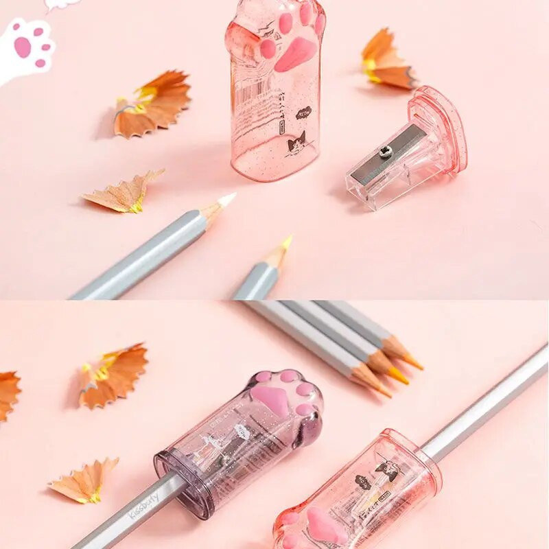 2 buc/set Ascutitor de creion Kawaii labe de pisică Ascuțitor transparent pentru copii Cadouri noutate Rechizite de birou pentru școală Papetarie Kawaii