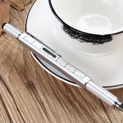 GENKKY Multifunction Ballpoint Screwdriver Ruler Spirit Level με κορυφαίο και πολυλειτουργικό στυλό 5 σε 1 μεταλλικά εργαλεία