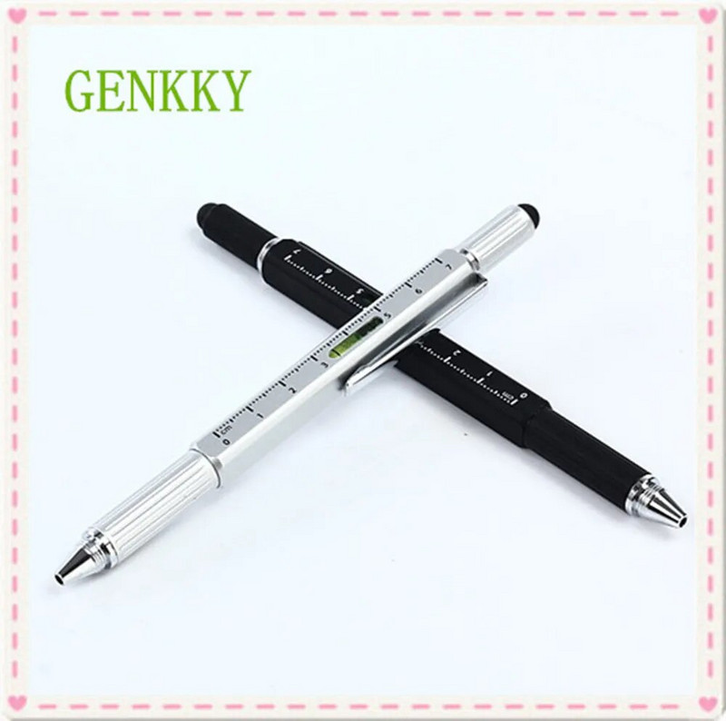 GENKKY Multifunction Ballpoint Screwdriver Ruler Spirit Level με κορυφαίο και πολυλειτουργικό στυλό 5 σε 1 μεταλλικά εργαλεία
