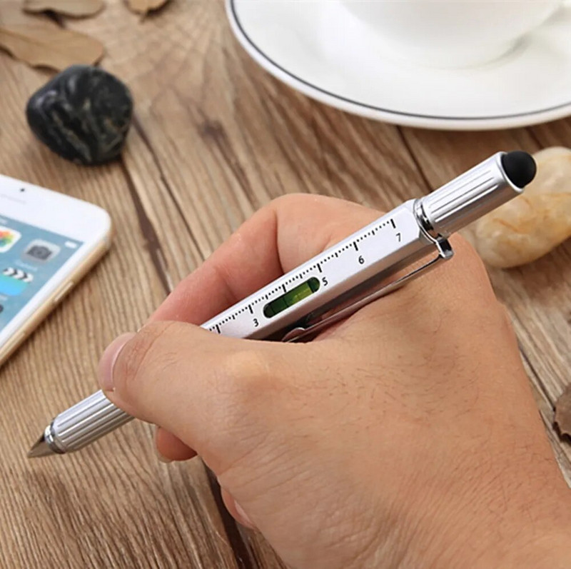 GENKKY Multifunction Ballpoint Screwdriver Ruler Spirit Level με κορυφαίο και πολυλειτουργικό στυλό 5 σε 1 μεταλλικά εργαλεία