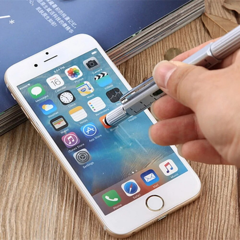 GENKKY Multifunction Ballpoint Screwdriver Ruler Spirit Level με κορυφαίο και πολυλειτουργικό στυλό 5 σε 1 μεταλλικά εργαλεία