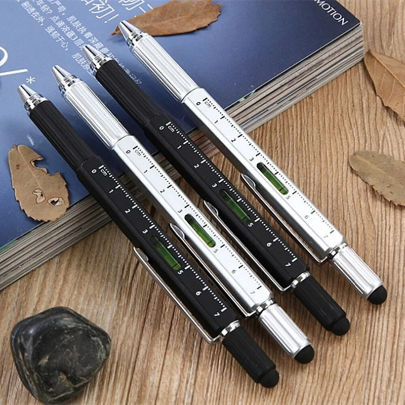 GENKKY Multifunction Ballpoint Screwdriver Ruler Spirit Level με κορυφαίο και πολυλειτουργικό στυλό 5 σε 1 μεταλλικά εργαλεία