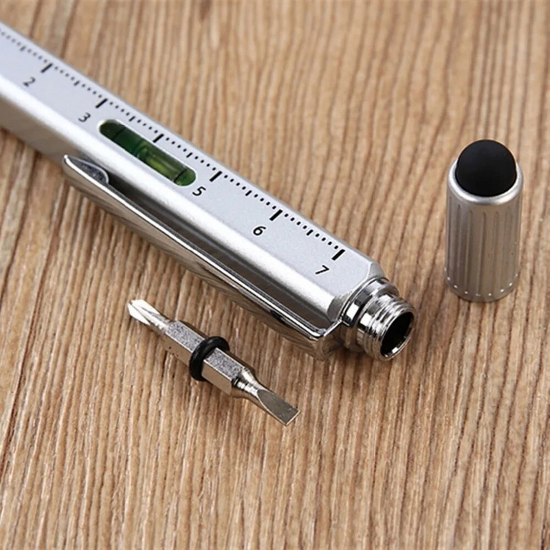 GENKKY Multifunction Ballpoint Screwdriver Ruler Spirit Level με κορυφαίο και πολυλειτουργικό στυλό 5 σε 1 μεταλλικά εργαλεία