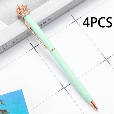 Lytwtw`s Crystal Shiny Metal Crown Ballpoint Pen Interesting Ball School Stationery Είδη γραφείου 4 τμχ