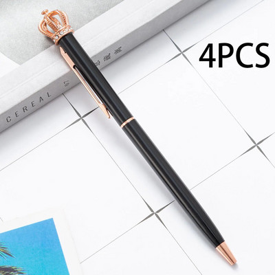 Lytwtw`s Crystal Shiny Metal Crown Ballpoint Pen Interesting Ball School Stationery Είδη γραφείου 4 τμχ