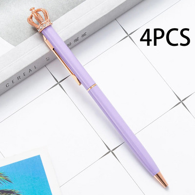 Lytwtw`s Crystal Shiny Metal Crown Ballpoint Pen Interesting Ball School Stationery Είδη γραφείου 4 τμχ