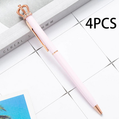 Lytwtw`s Crystal Shiny Metal Crown Ballpoint Pen Interesting Ball School Stationery Είδη γραφείου 4 τμχ