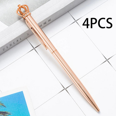 Lytwtw`s Crystal Shiny Metal Crown Ballpoint Pen Interesting Ball School Stationery Είδη γραφείου 4 τμχ
