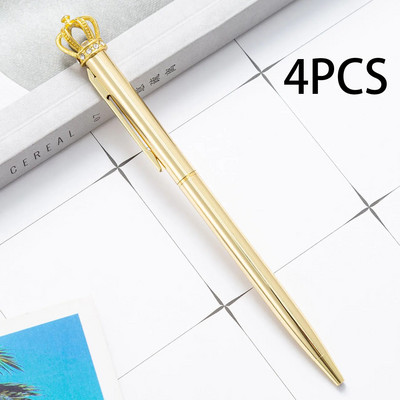 Lytwtw`s Crystal Shiny Metal Crown Ballpoint Pen Interesting Ball School Stationery Είδη γραφείου 4 τμχ