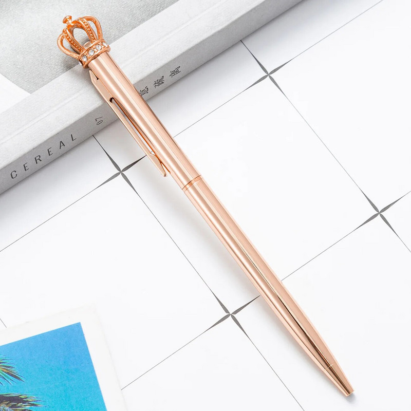 Lytwtw`s Crystal Shiny Metal Crown Ballpoint Pen Interesting Ball School Stationery Είδη γραφείου 4 τμχ