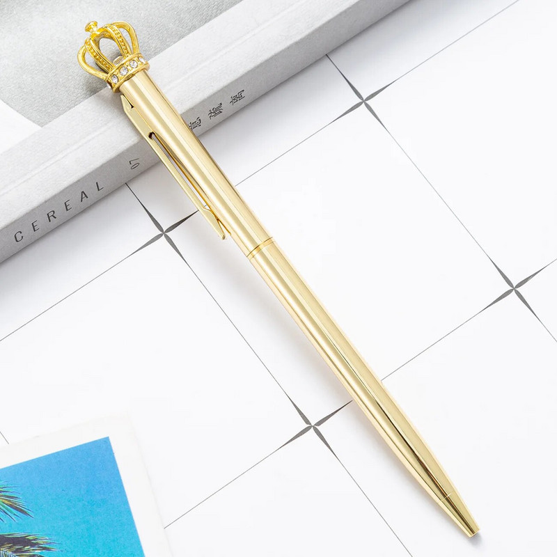 Lytwtw`s Crystal Shiny Metal Crown Ballpoint Pen Interesting Ball School Stationery Είδη γραφείου 4 τμχ